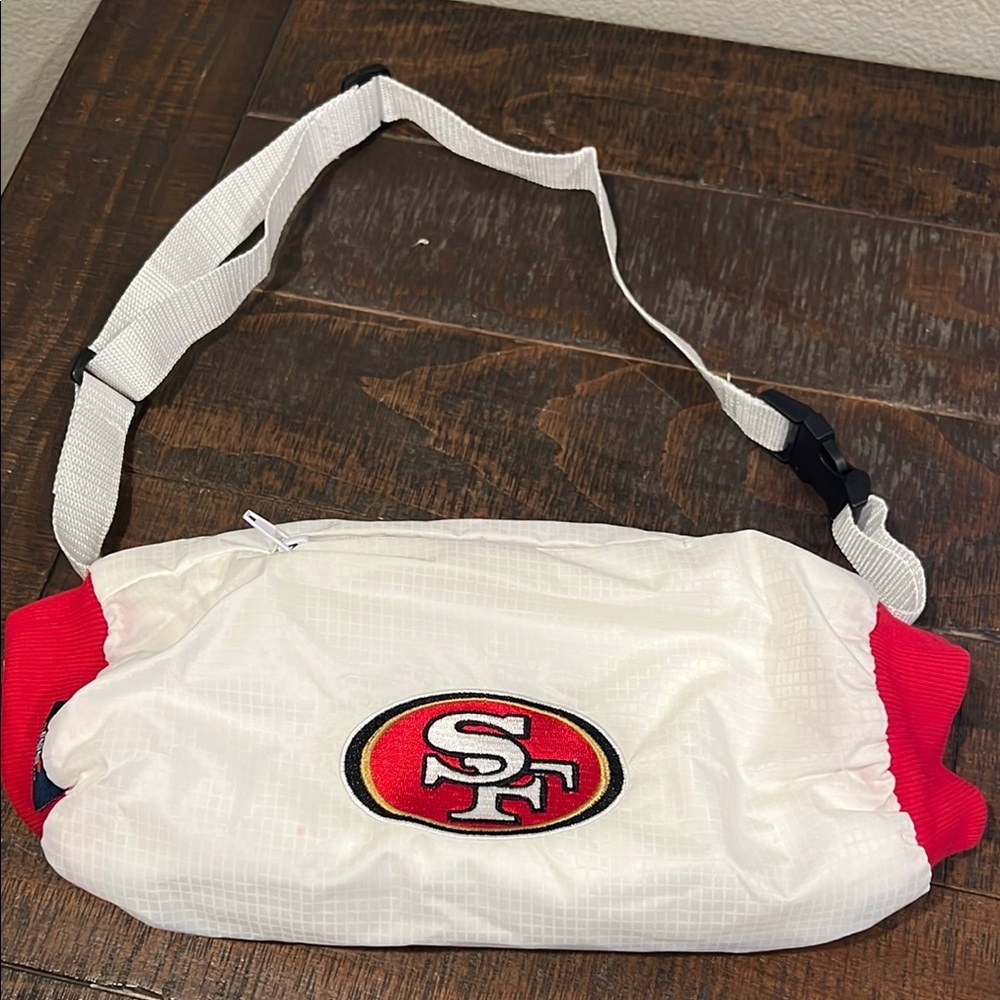 White and Red Waist Bag with Logo